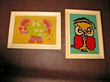 MW: 2 DIFFERENT BABY ROOM CLOWN PICTURES - KNITTED HAND MADE FRAMED