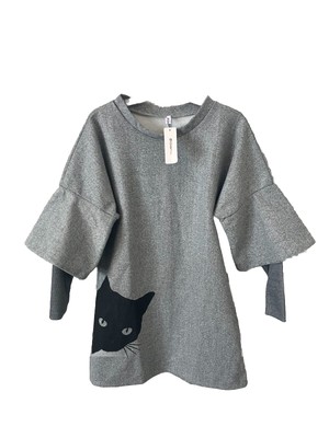 OC Orderplus Dress Grey Scoop Neck Layered Sleeve A-Line Cat Dress New With Flaw