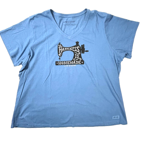 Life Is Good Homemade Womens 3xl T Shirt Top Blue Black Antique Sewing Machine
