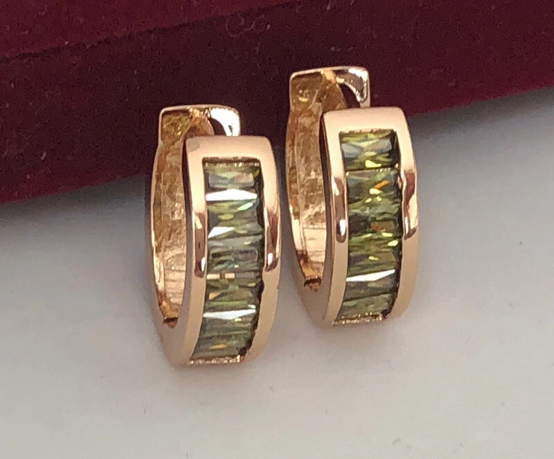 Luxus Ohrringe Creolen Zirkonia Kristalle Grün 750er Rolled Gold 18K vergoldet - Bild 3 von 4