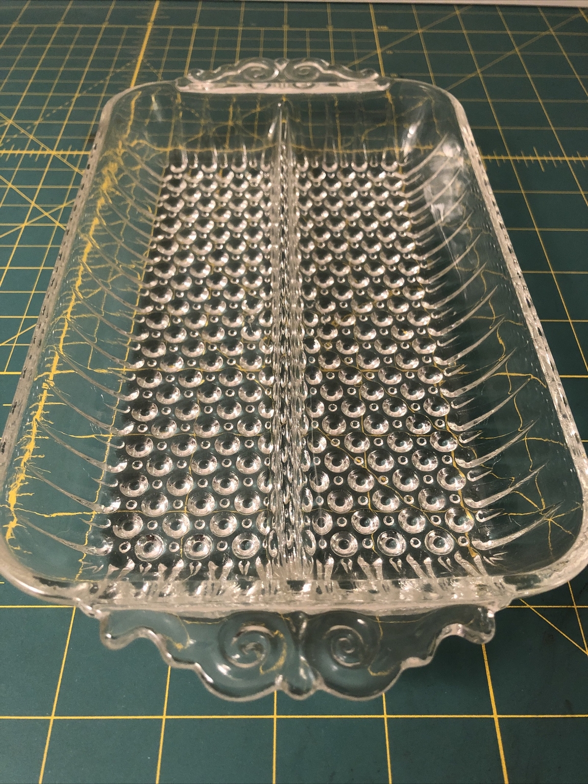 Vintage Clear Glass Crystal Divided Candy Dish 5.5” X 10” X 1.5”