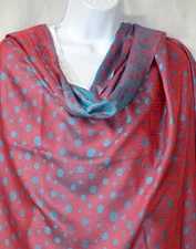 Red turquoise double sided silk blend dot Shawl, Stole, Wrap from India