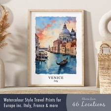 Europe Travel Poster Print | Watercolour Style Wall Art of Italy, France & more