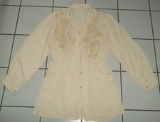 Bluse Gr. 42 44 PERLEN  Stickerei Creme GOLD Romantik Viktorianisch ungetragen