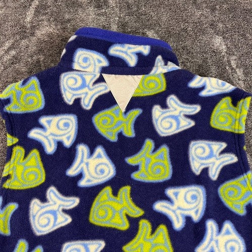 Vtg Patagonia Fish All Over Print Fleece Vest Full Zip Kids XL Mock Neck Rare - Picture 9 of 10