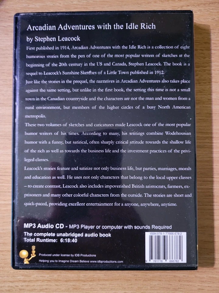 Arcadian Adventures with the Idle Rich Stephen Leacock (CD, MP3, Audiobook) - Image 2 of 2