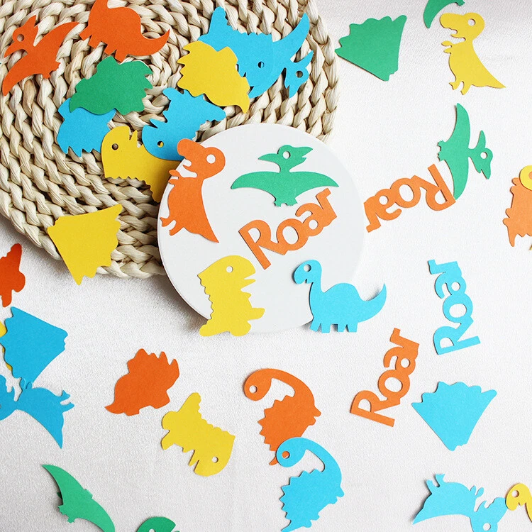 100 PIEZAS Roar Dinosaurio Papel Confeti Jurásico T-Rex Baby Shower Sprinkles Decoración Foto 4 de 4