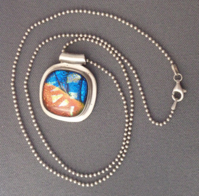 Dichroitisches Glas Sterling 925 Anhänger an 20'' Silber Schlüsselanhänger Stil Kette Halskette