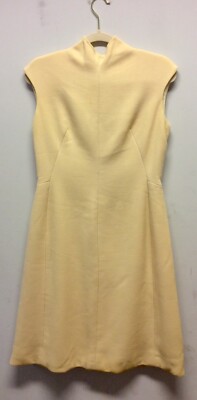 60er Jahre Pauline Trigere creme Wollkrepp A-Linie Kleid UK 10