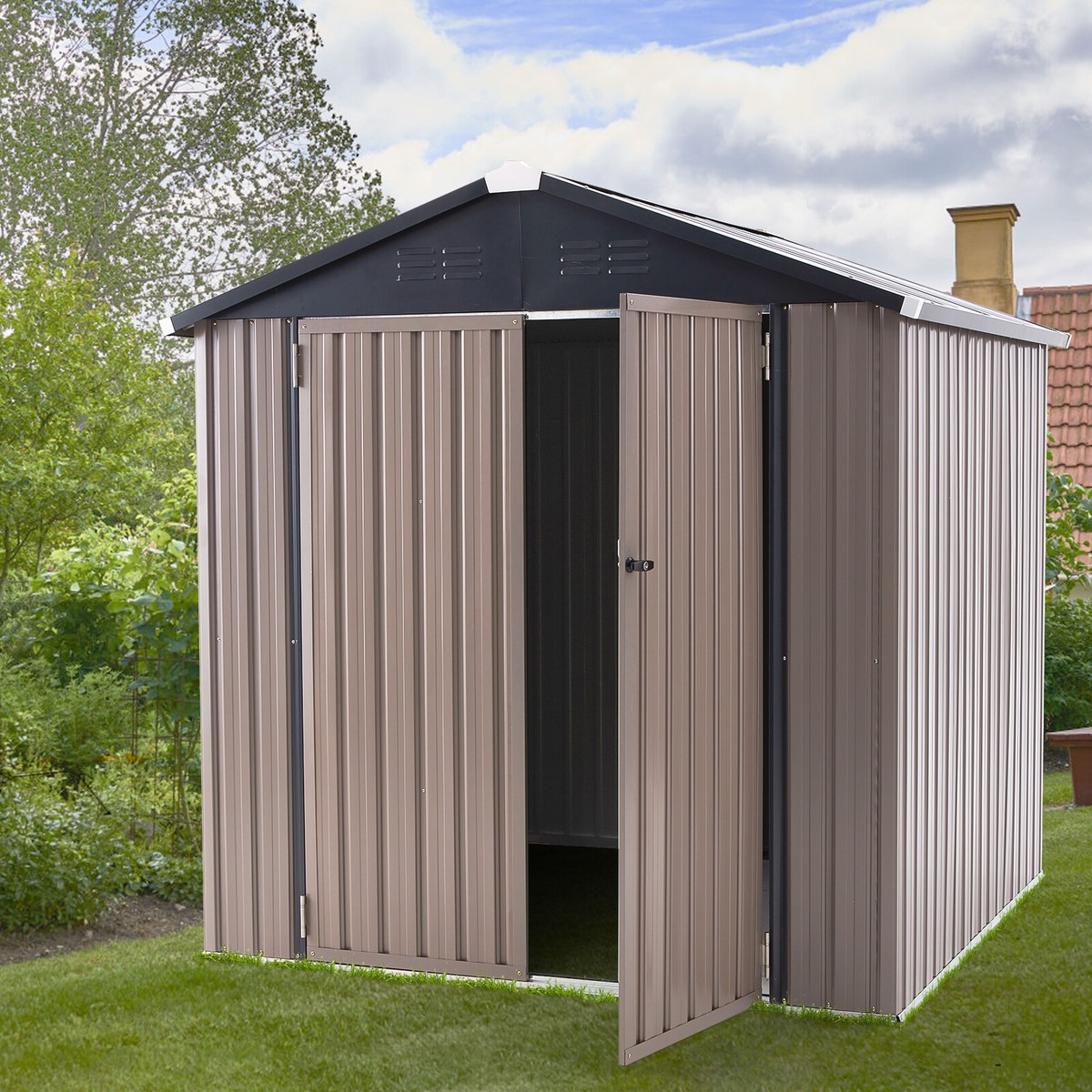 AECOJOY 6'x6' Outdoor Metal Storage Shed for Garden Tools w