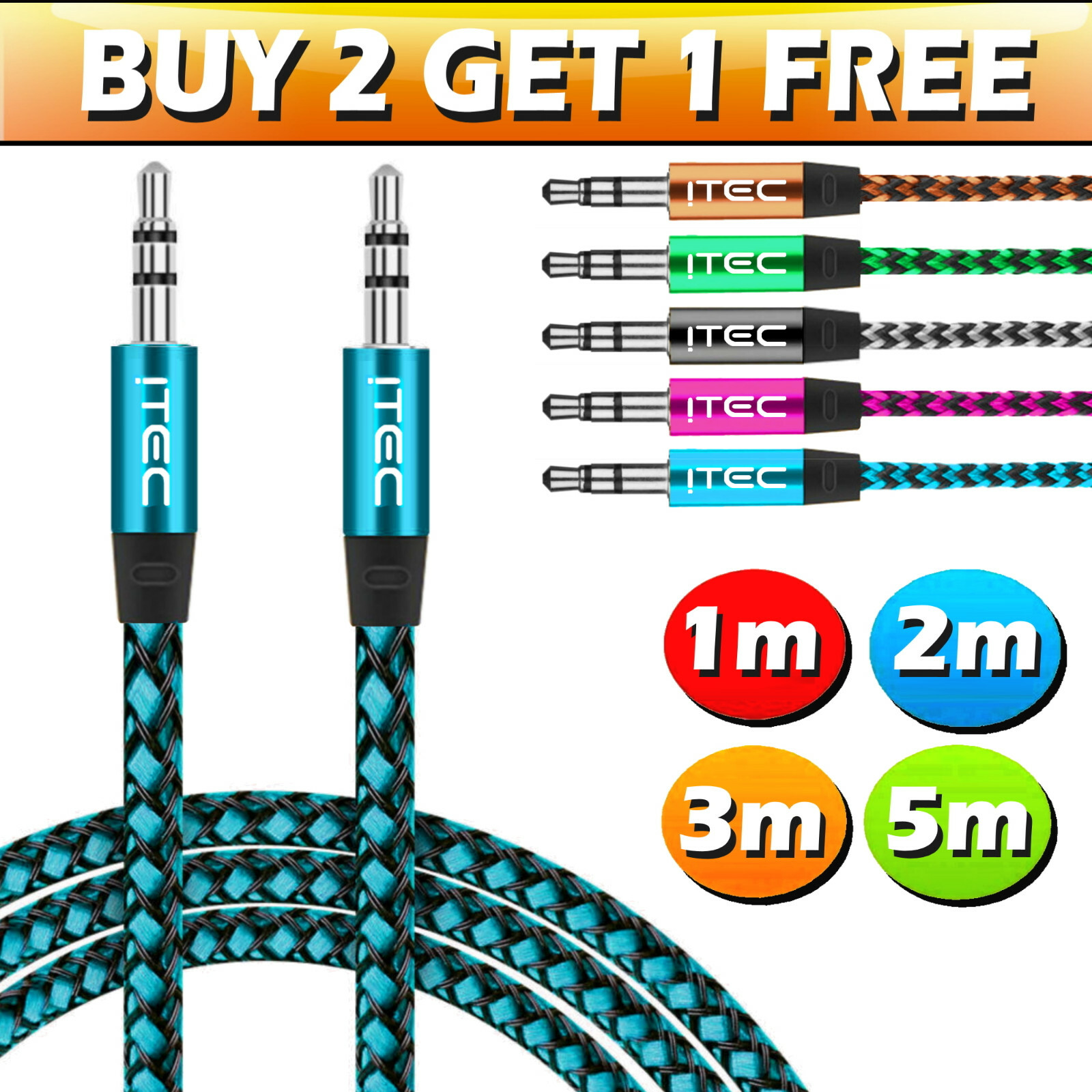 Aux Cable Audio Lead 3.5mm Jack to Jack Stereo Male for Car PC Phone 1m ...