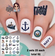 Navy Waterslide Nail Art Decals Set Of 50  Instructions & Bonus