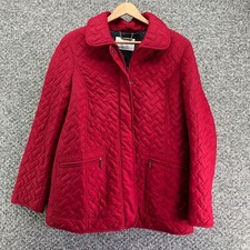 Windsmoor Quilted Jacket Red Womens Sz S Full Zip Snap Buttons Collared Pockets