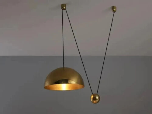 Mid Century Italian Brass Pendant Shade Flush Mount Chandelier Fixture Light - Picture 2 of 10