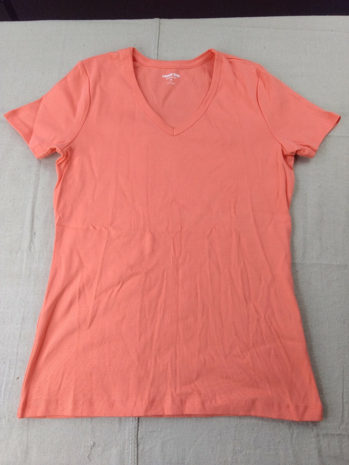 Lands' End Shaped Fit Ribbed VNeck Short Sleeve Shirt Women XS