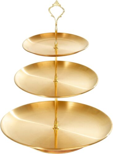 Gold 13.6" Stand 3-Tiered Food Grade Stainless Steel Serving Display Trays Tier