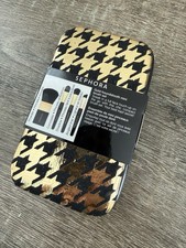 Nuevo Juego de Mini Cepillos Sephora Gold Houndstooth Cuatro (4) Piezas con Estuche Raro Descatalogado