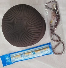 Islamic Prayer Set, Brown Crystal Beaded Tassel with Prayer Cap and Miswak 
