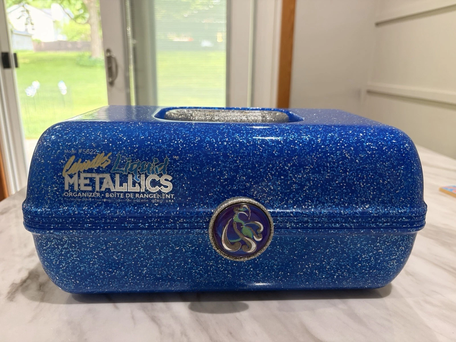 Vintage Caboodles Liquid Metallics Blue Glitter Makeup Organizer Case Model 5622