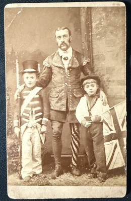 British CDV, man and two boys dressed in patriotic gear by Sinclair & Co. London