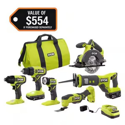 #ad #ad Ryobi ONE 18V Cordless 6 Tool Combo Kit with 1.5 Ah Battery 4.0 Ah $169.99