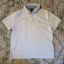Tommy Hilfiger Polo Shirt Mens Large White Custom Fit 100 Cotton Casual Golf