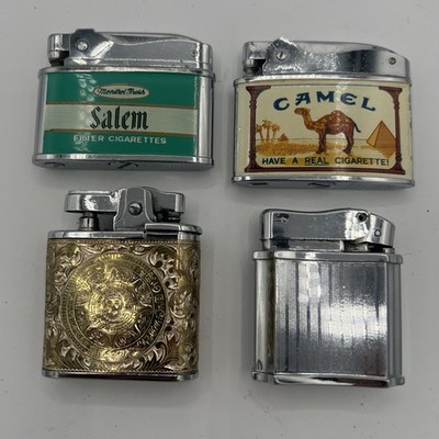 Vintage 4 Japanese Automatic Cigarette Lighters Salem Camel Fisher Crown Japan