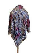 H77 Vintage Sheer Floral Paisley Scarf Purple Blue Brown Large Lightweight