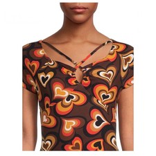 NoBo Junior's Sz S (3-5) Crisscross O-ring Bodycon Dress, Foam Cups Brown Hearts
