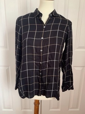 J. Jill Women's Black Plaid Button-Up Hi-Lo Blouse XS Petites 100% Rayon
