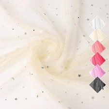 JOSNAAN 61  Width Glitter Tulle Fabric with Star Moon Sequin, 100 Polyester, ...