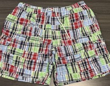 Roundtree Yorke Patchwork Swimming Trunks Men XXL Multi-Color Plaid Cargo Swim