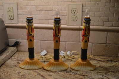 Set of 3 Vintage Electric Christmas Window Candle Lights Nutcrackers