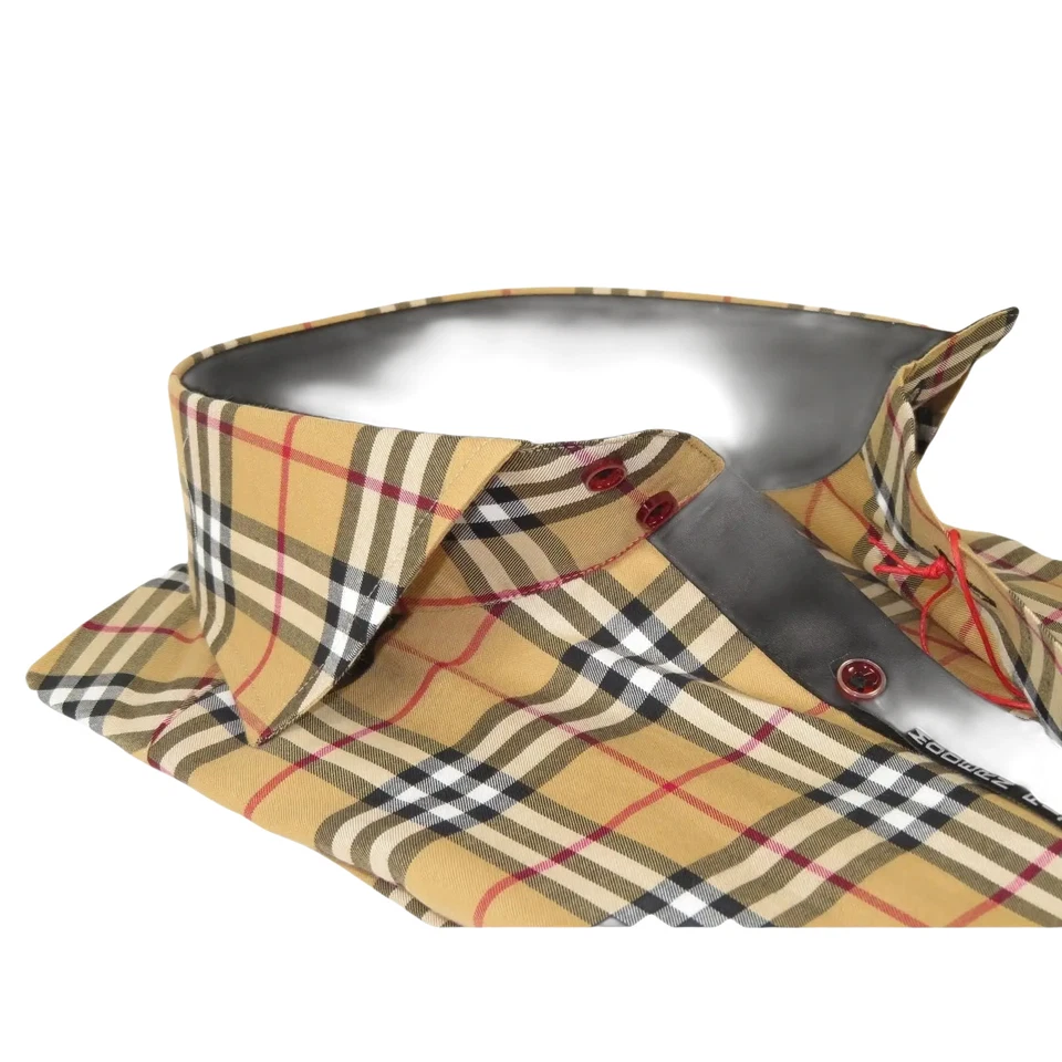 Men's AXXESS Turkey Sports Dress Shirt 100% Soft Cotton High Collar 724-21 Tan - Image 3 of 4