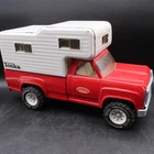 Vintage 1974 Tonka Dodge Pick Up Truck Camper, Pressed Steel Toy Vehicle, Red -B