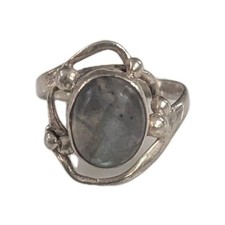 925 Sterling Silver Labradorite Cabochon Ring Size 6 Vintage