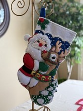 Santa And Reindeer Felt Stocking