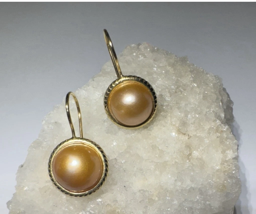 Milor 18K Yellow Gold and Gold Mabe Pearl Earrings Italy QVC