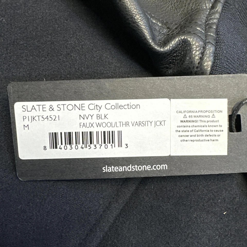 Slate & Stone Jacket Mens Medium Varsity Faux Leather City Collection Blue New - Image 3 of 4