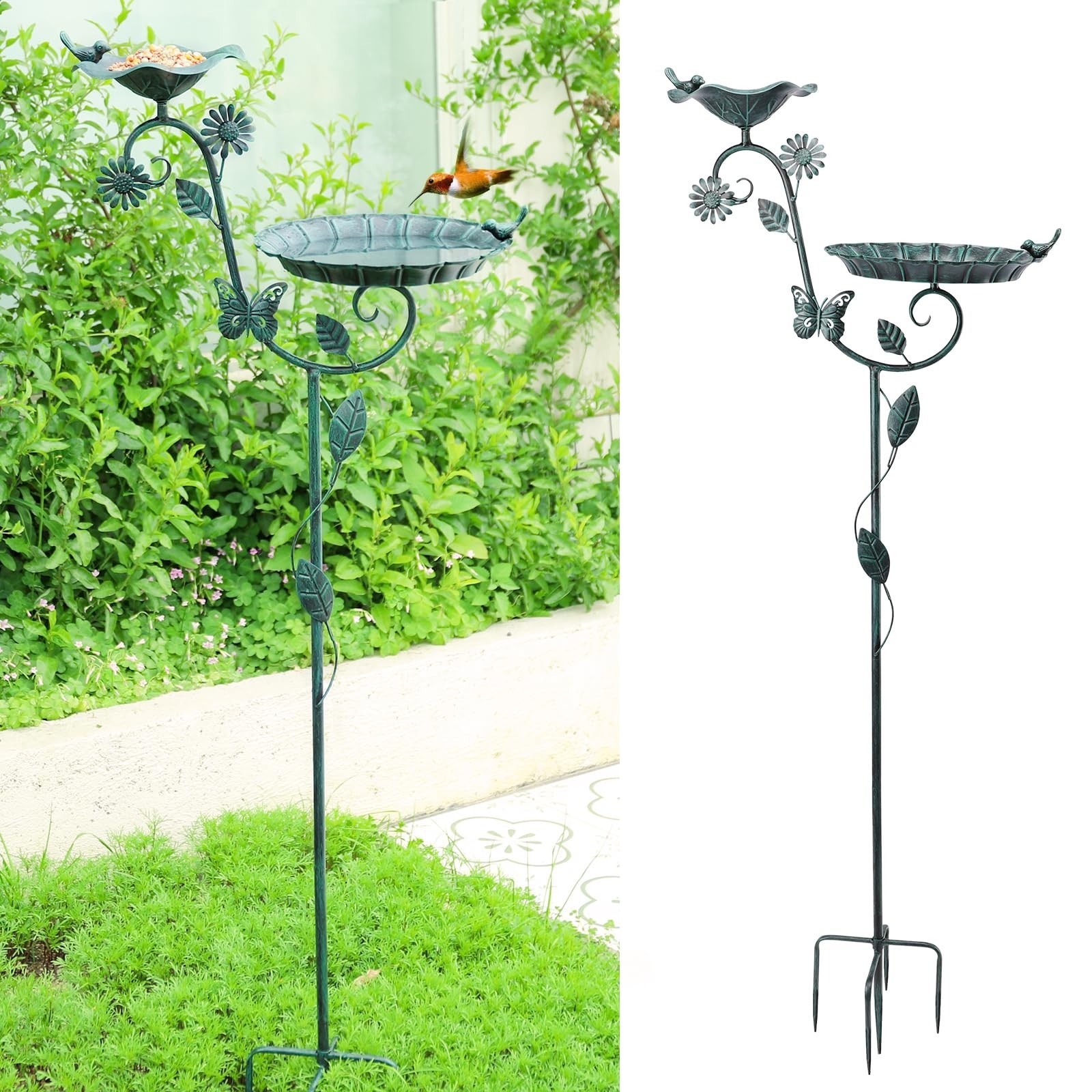 MUMTOP Bird Baths and Feeder for Outdoors, 53 inch Height Metal Birdbath Anti...