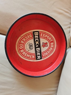 Altes Beck's Bier Bremen Vintage Tablett Metall rot Brauerei Deko Bar 33cm schön