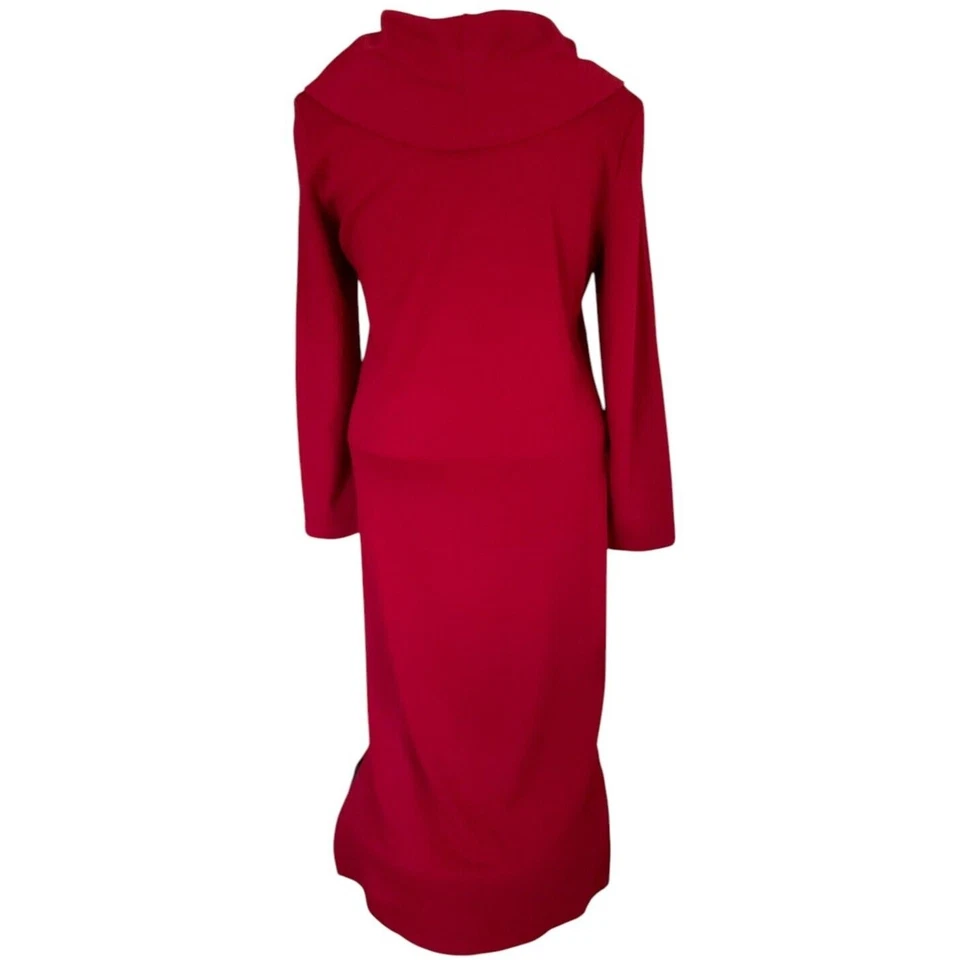 Vestido Lennie for Nina Leonard Rojo Grande Capucha Cuello Manga Larga Midi 115070 Foto 2 de 4