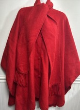 VINTAGE RED PERUVIAN LINK ALPACA PONCHO CAPE COAT FRONT TIE SCARF MADE IN PERU