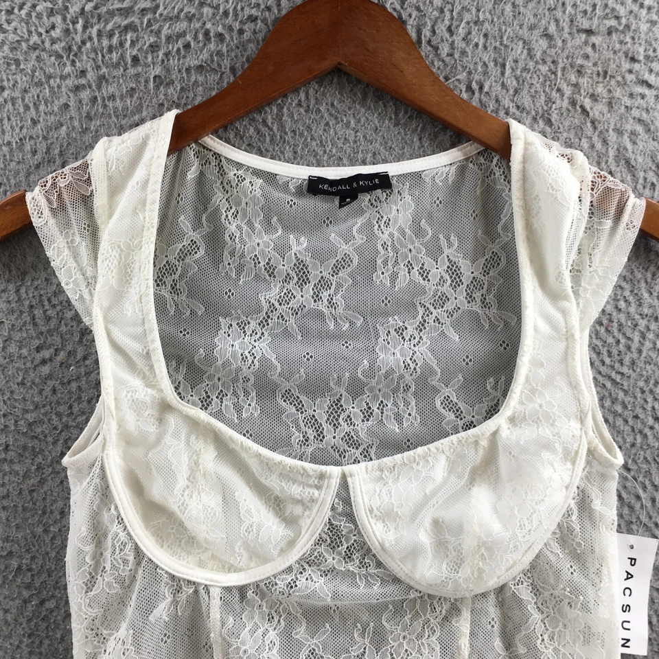 Kendall & Kylie кружева укороченный верхний женщин маленький белый чистый цветочный кружевной пуловер новый - Изображение 2 из 4