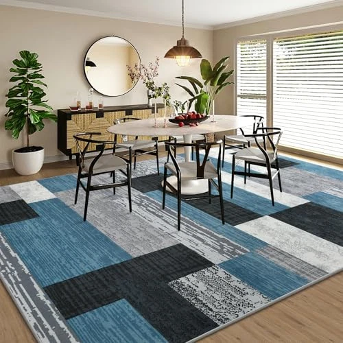 Large Area Rugs,Modern Geometric Patchwork Floor Decor for 5x8 Feet Blue - Image 3 of 4