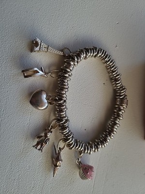 Links of London Sweetie Bracelet Paris Eiffel Tower  Shoes 6 Charms 925 Silver 