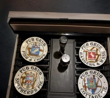 Pub Grub Cordon Bleu BIA Snack Dessert Plates Set 4 2003 Bangers Mash Fish Chips