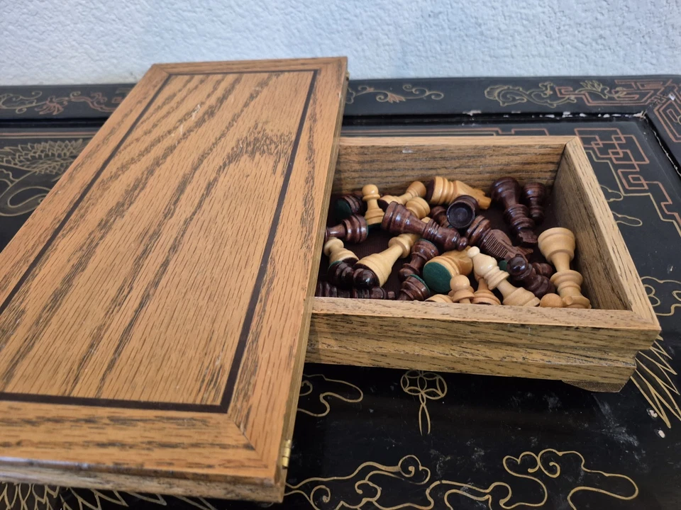 Wood Carved Portable Staunton Chess Set 3" King 12" Fold Out Storage Board Box! - Image 3 of 4