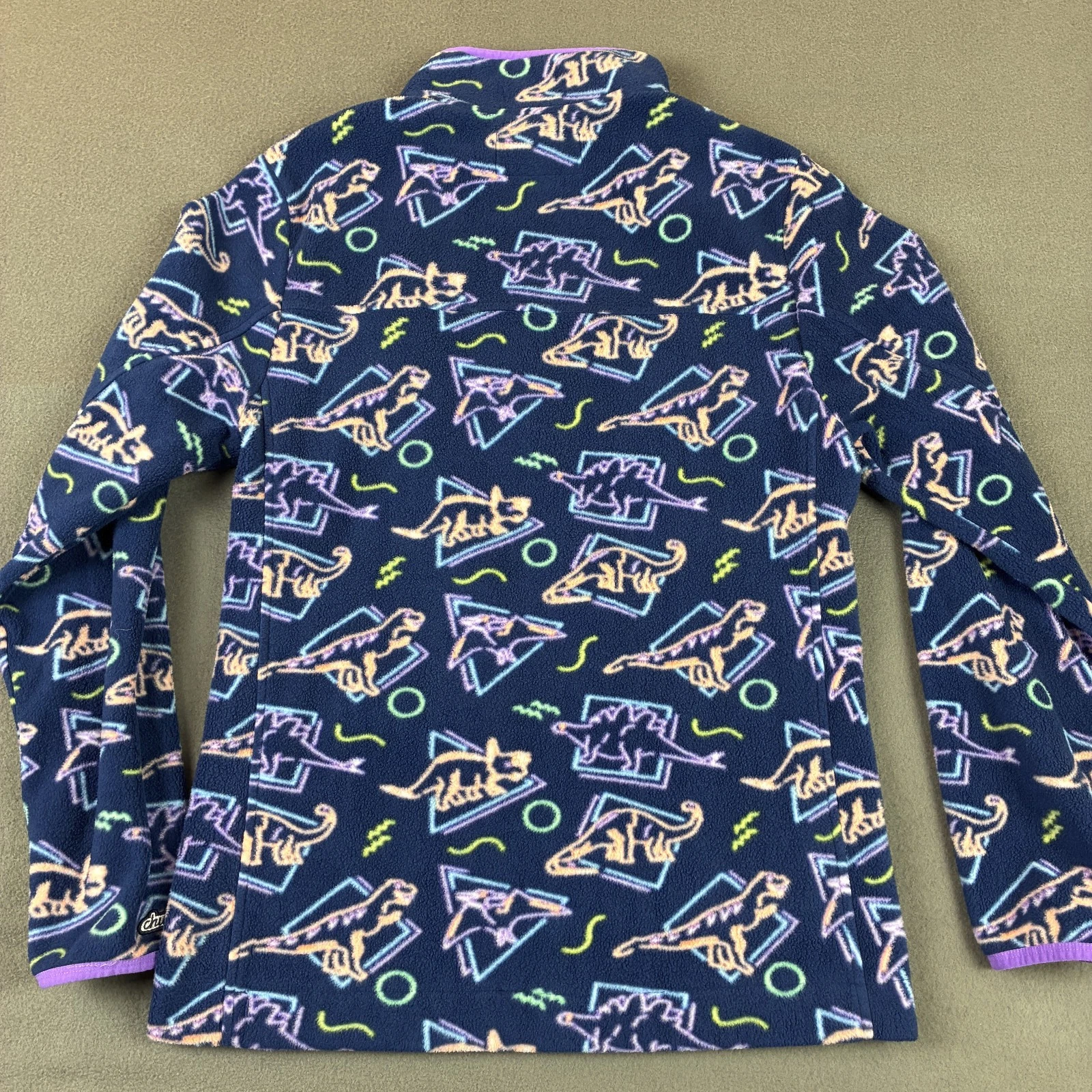 Chubbies Jacket Mens Medium Blue Dinosaur Fleece Pullover 1/4 Zip Sweatshirt image 9