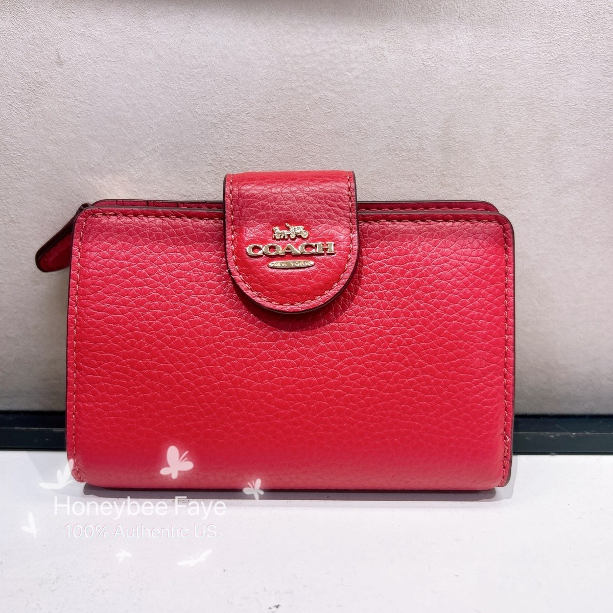 NWT Coach Medium Corner Zip Wallet CBO41/CR791/6390 Maple/RED/TAN